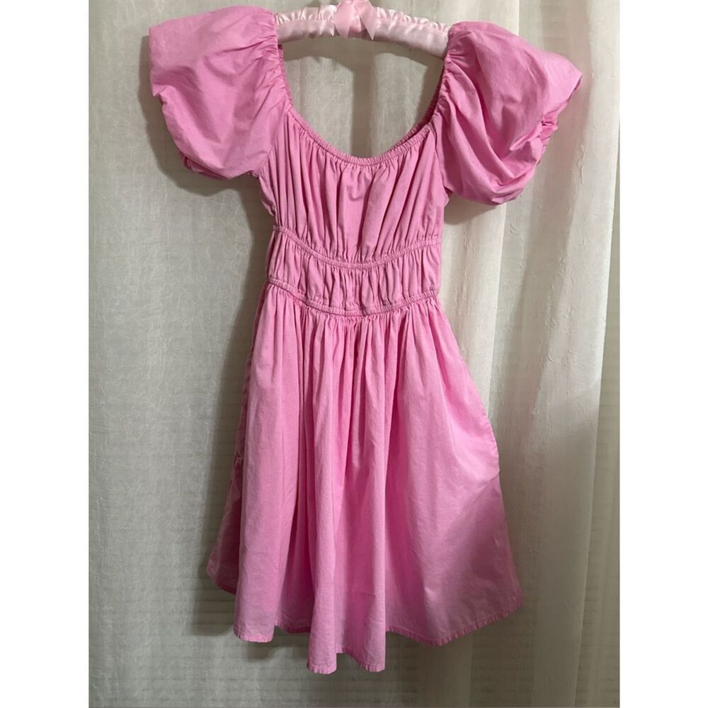 Hollister XS Pink Baby Doll Short Puff Sleeve Gathered Waist Pockets Dress